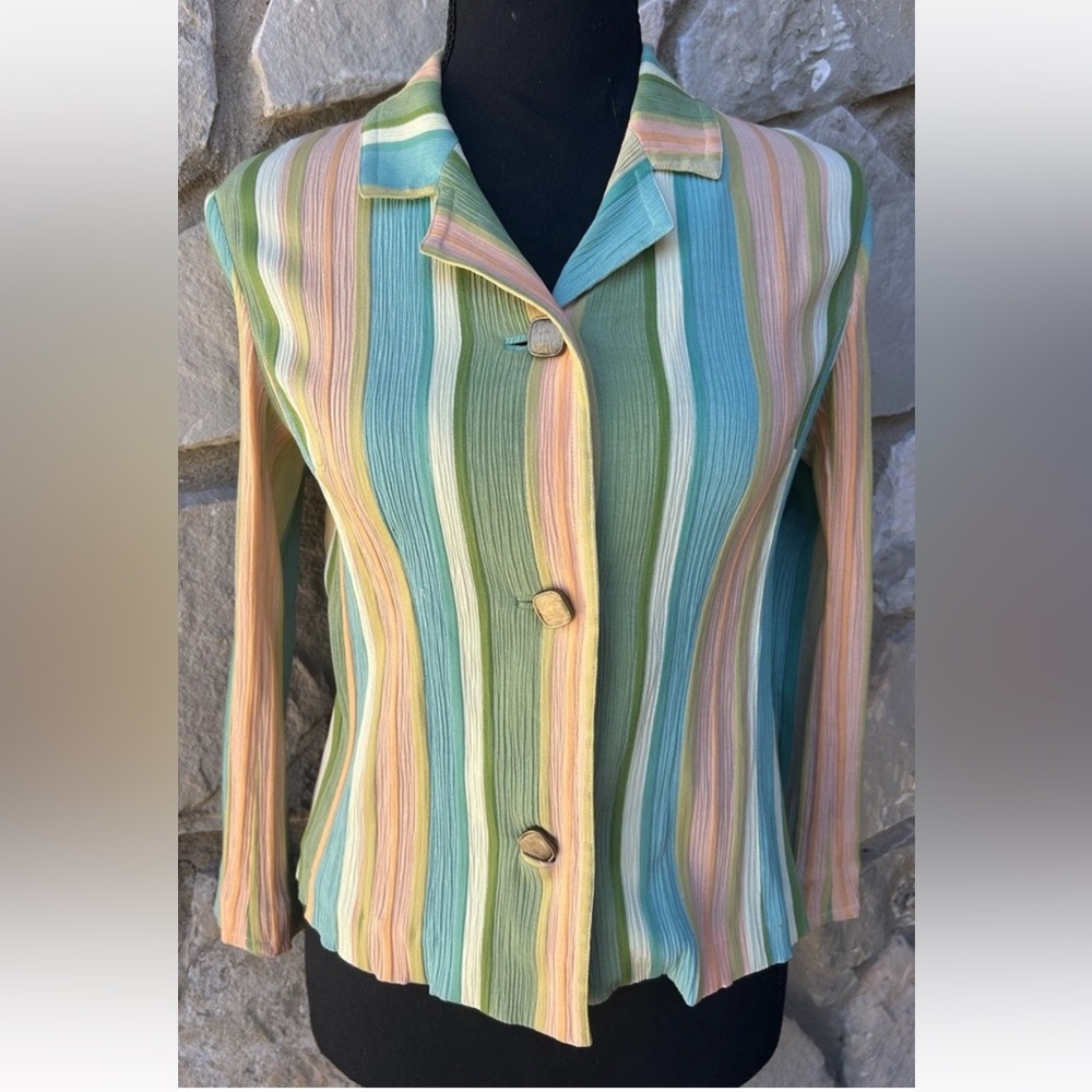Vintage Silk Jacket by Takashimaya‎  XXS XS Pink Green Multi Crinkle Fabric EC